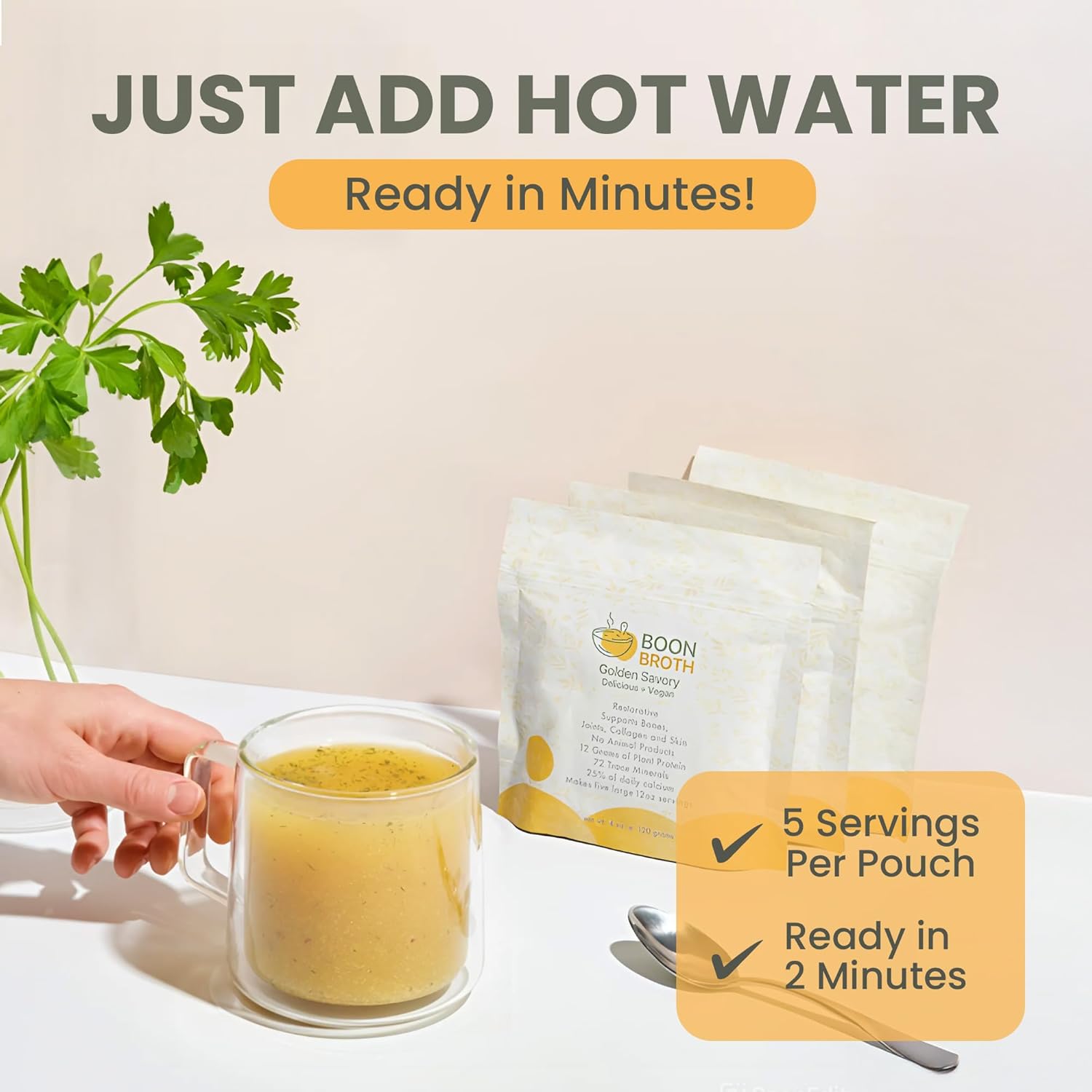 Boon Broth - Savory Plant-Based Soup Powder with 72 Trace Minerals - Supports Bones, Joints, & Skin - High-Calcium Vegan Broth for Sipping, Fasting & Gut Health - 4 oz