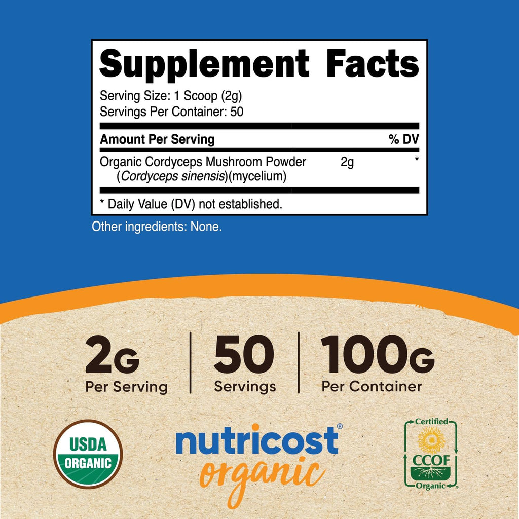 Nutricost Organic Cordyceps Powder 100 Grams - USDA Certified Organic, Non-GMO, Gluten Free