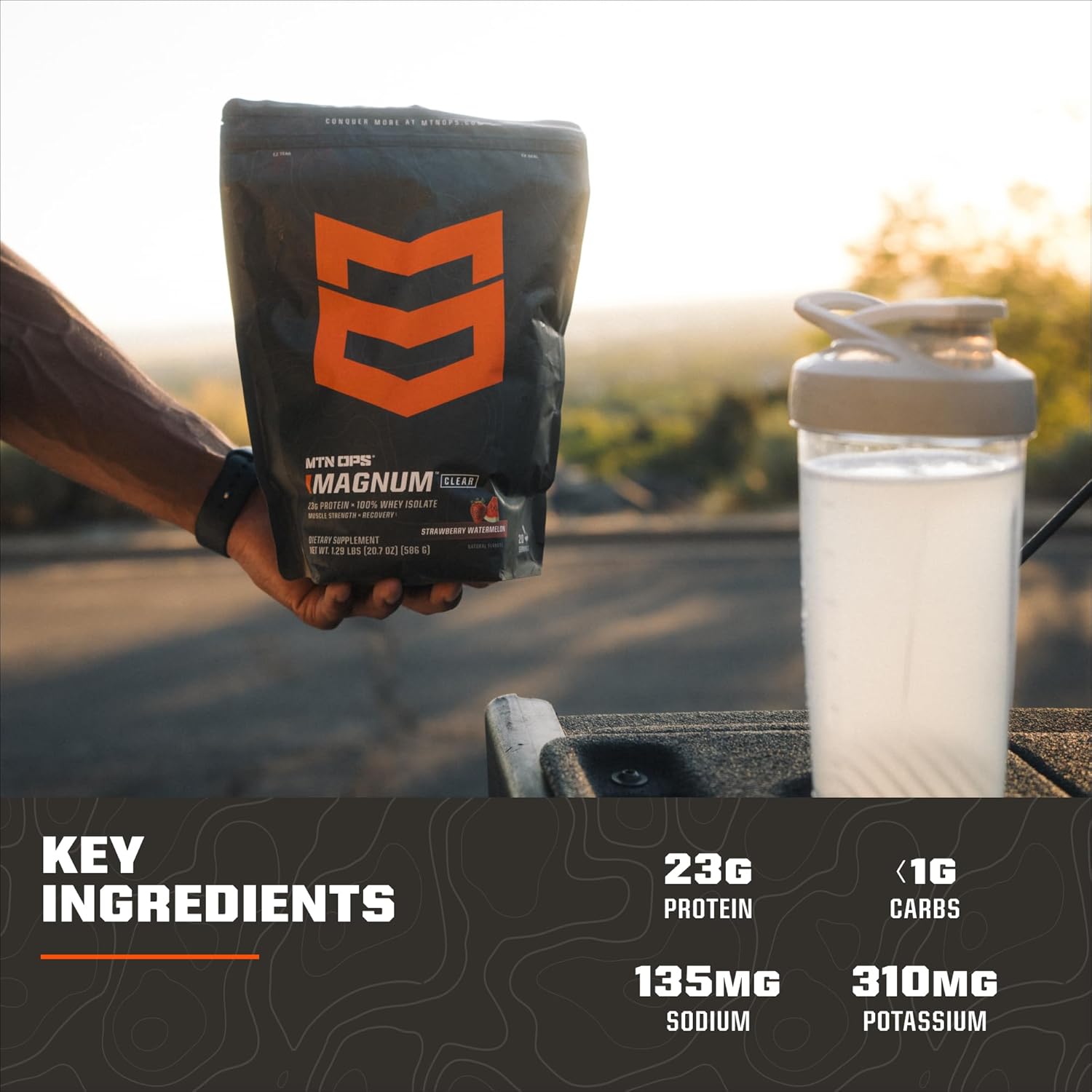 MTN OPS Magnum Clear Protein Powder – 23g 100% Whey Protein Isolate per Serving, Low Carb (<1g), Quick-Digesting, Gluten-Free, Low Lactose, Refreshing Strawberry Watermelon, 20 Servings