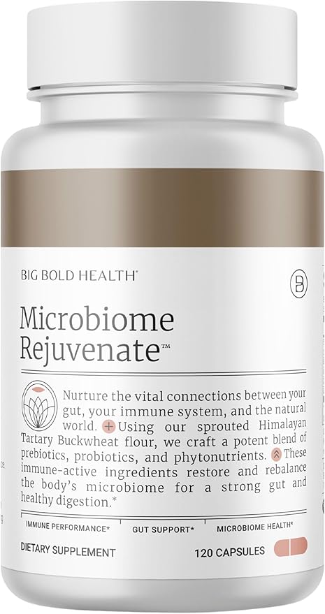 BIG BOLD HEALTH Microbiome Rejuvenate Prebiotic + Probiotic Supplement for Gut Health & Immune System Support - with Immune-Active Himalayan Tartary Buckwheat - Gluten-Free (120 Count (Pack of 1))