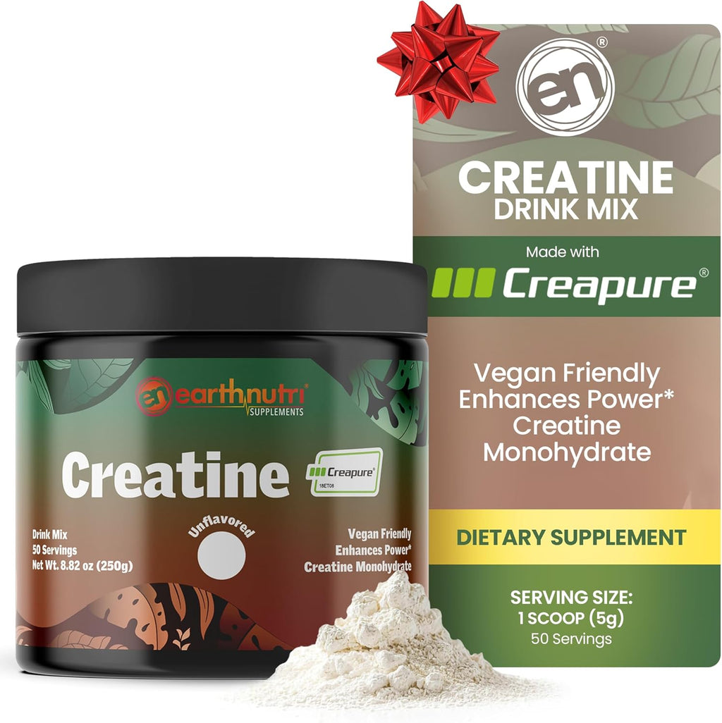 EarthNutri Creatine Monohydrate Powder - Pure Creatine Supplement for Muscle Strength, Strength & Performance – Non-GMO, Sugar-Free, Additive-Free – for Men & Women, Unflavored 250g