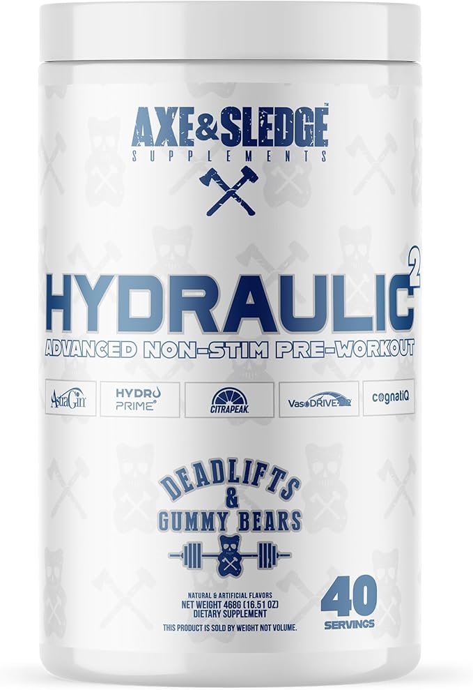 Axe & Sledge Hydraulic Stim-Free Pre-Workout Powder for Men & Women | Performance, Stamina, Focus, Pumps | L-Citrulline, Beta Alanine, Creatine, Caffeine-Free, Deadlifts & Gummy Bears