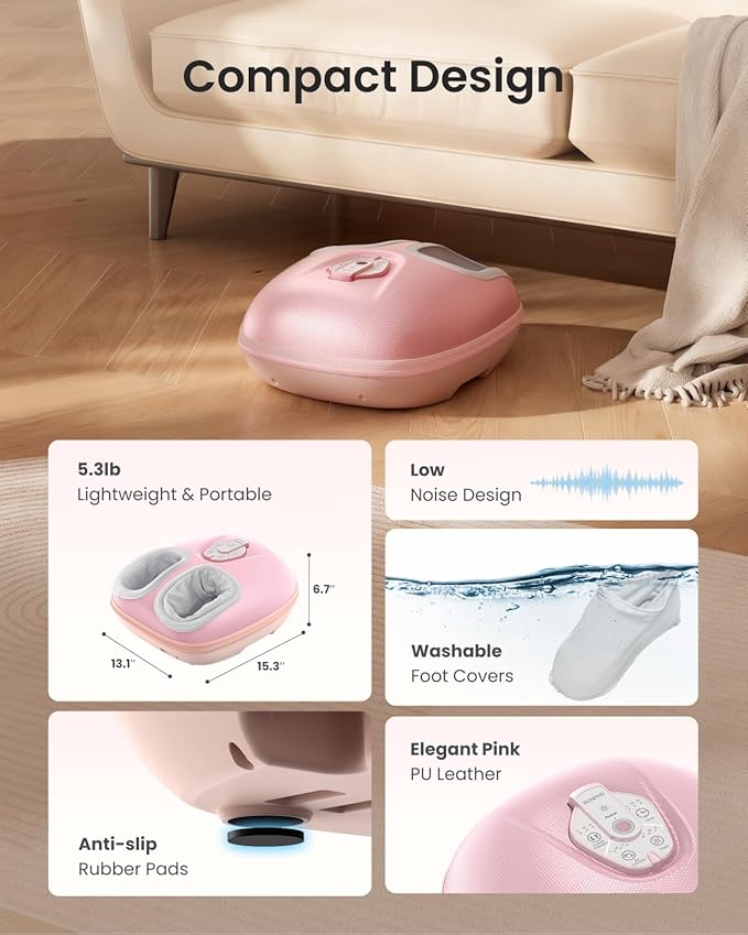 RENPHO Foot Massager Machine with Heat [2026 Upgraded], Shiatsu Foot Massager for Plantar Fasciitis, Valentines Day Gifts for Her Him, Cordless Control, Best Gifts for Women/Mom/Wife, Pink