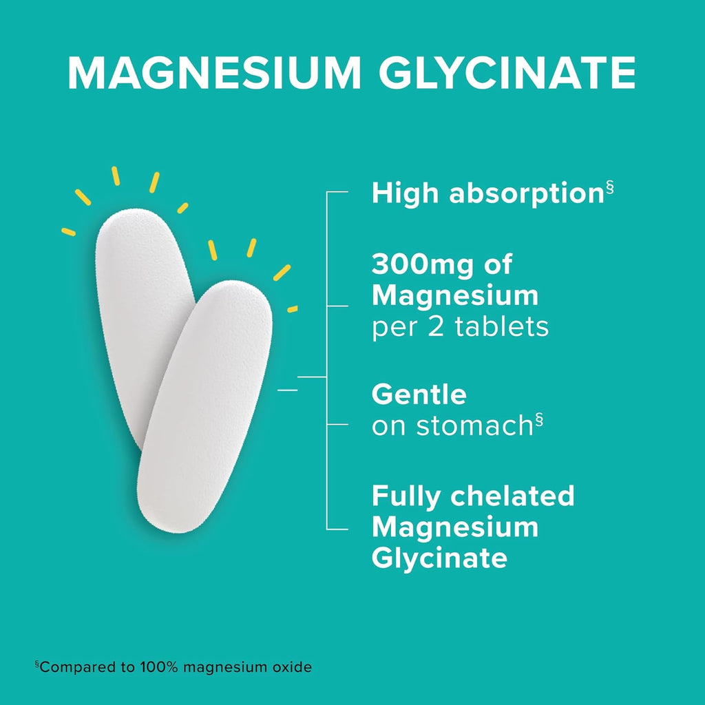 Qunol Magnesium Glycinate 300mg, 100% Glycinate Chelated Magnesium Supplement, 150ct Tablets