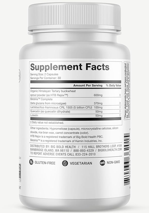 BIG BOLD HEALTH Microbiome Rejuvenate Prebiotic + Probiotic Supplement for Gut Health & Immune System Support - with Immune-Active Himalayan Tartary Buckwheat - Gluten-Free (60 Count (Pack of 1))