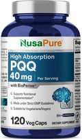 NusaPure PQQ Supplement 40 mg, 120 Veggie Capsules, Non-GMO, Pyrroloquinoline Quinone Disodium Salt, Bioperine