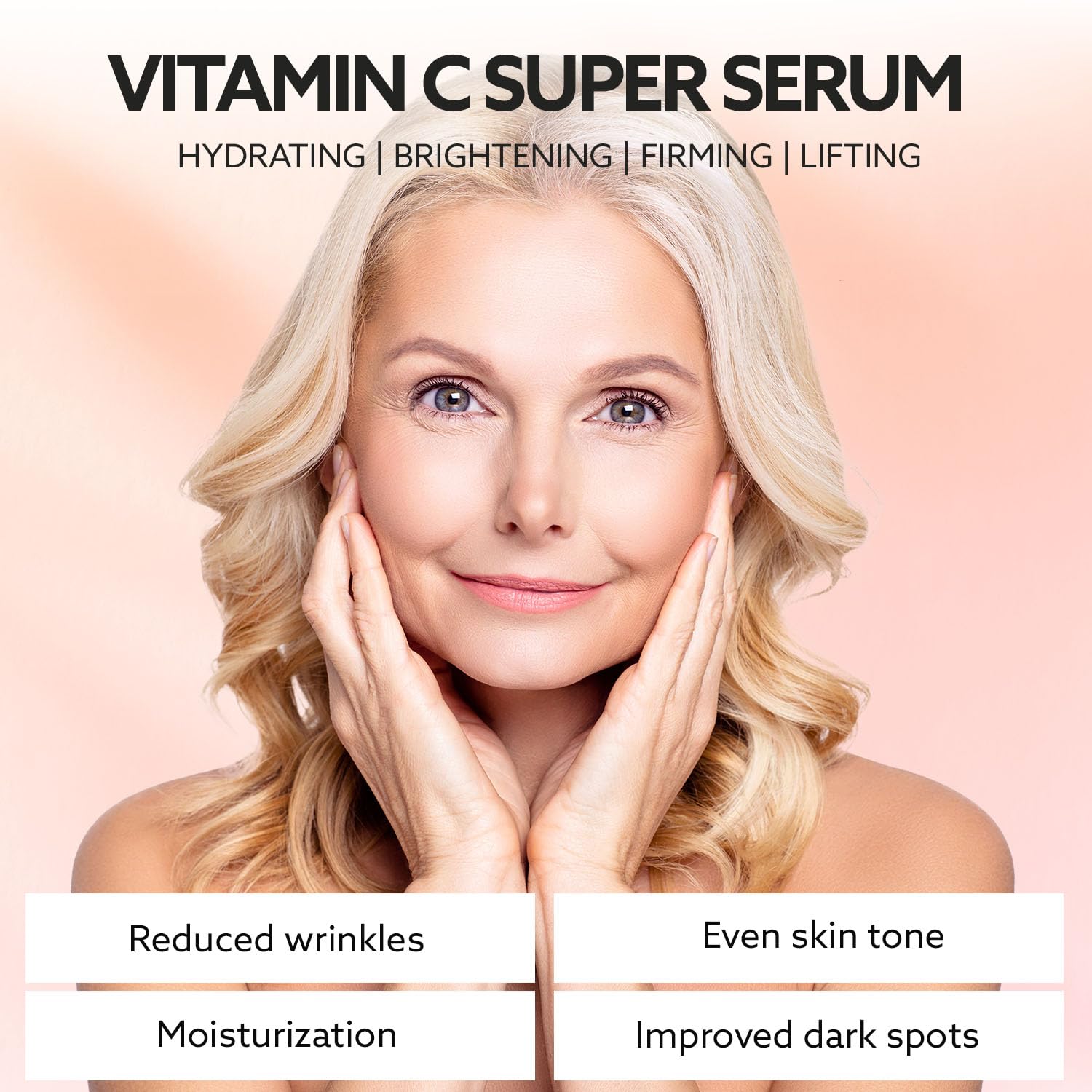 Super Vitamin C Serum for Women over 70: Hyaluronic Acid Serum for Face, Dark Spot Remover and Wrinkle Reduction - Lifting, Smoothing, Moisturizing, All in One Skin Care Formula, 1 fl oz