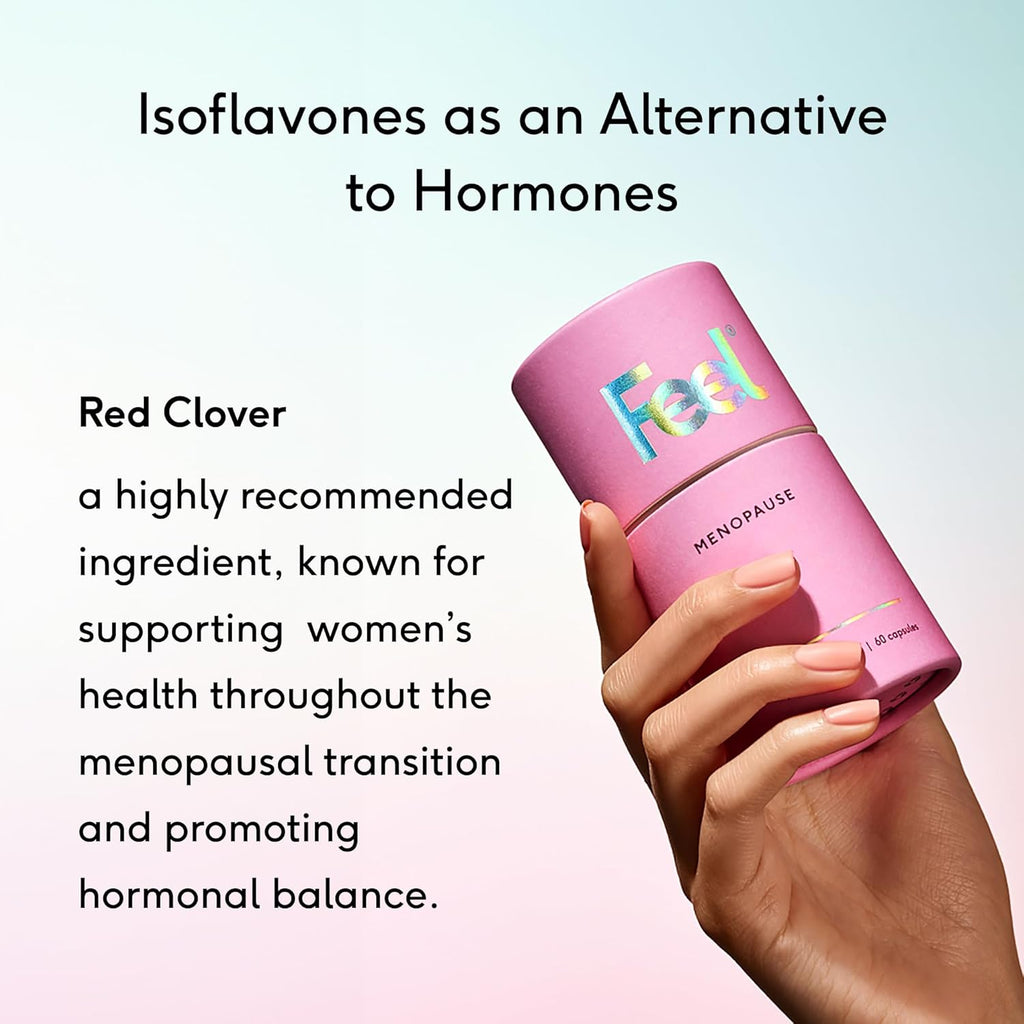 Feel Menopause Supplement for Women – Natural Menopause Support with Red Clover Isoflavones, Sage, & B Vitamins – Hot Flash, Night Sweat & Mood Relief – Hormone Balance – Vegan – 60 Capsules