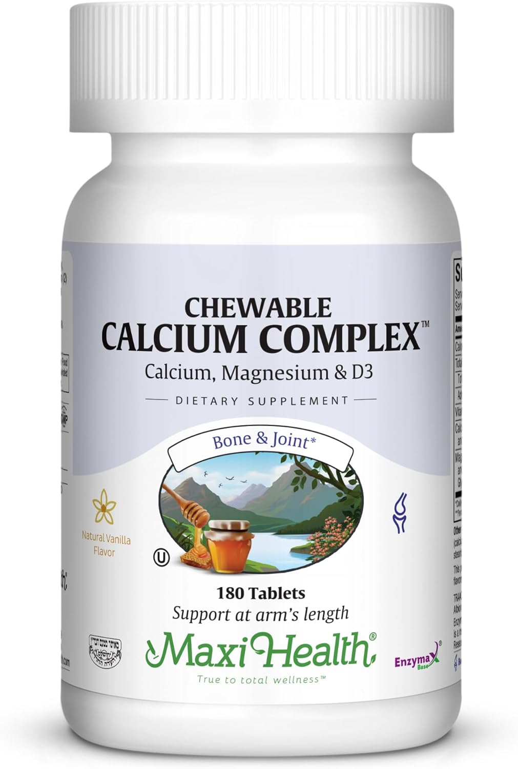 Maxi Health Chewable Calcium Complex – Vanilla Flavor Vitamin D3 and Magnesium Chewables to Help Support Bones – Kosher Magnesium and Calcium Supplement for Women and Men (180 Count)