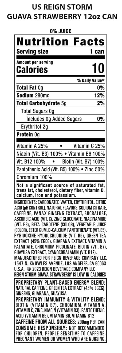 REIGN Storm, Guava Strawberry, Fitness & Wellness Energy Drink, 12 Fl Oz (Pack of 12)