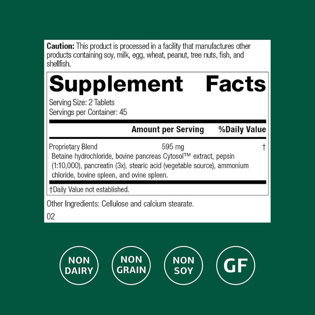 Standard Process Zypan - Digestive Health Support Supplement - HCI Supplement with Pancreatin, Betaine Hydrochloride & Pepsin - Support Macronutrient Digestion - 90 Tablets