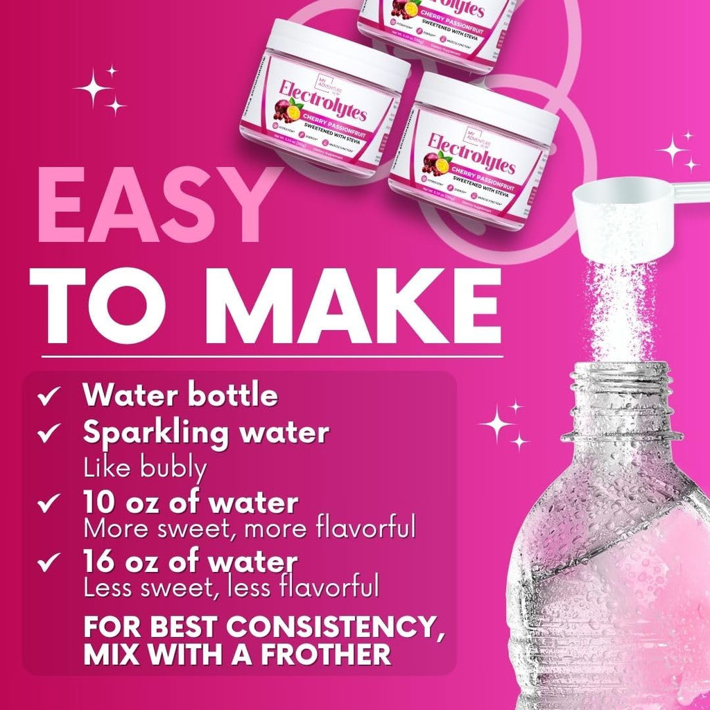 Zero Sugar - Cherry Passionfruit Electrolytes Powder - Refreshing Hydration - Caffeine Free Energy with All Natural Ingredients - Vegan, Keto, Paleo - Sugar Free Electrolytes Drink Mix - 30 Servings