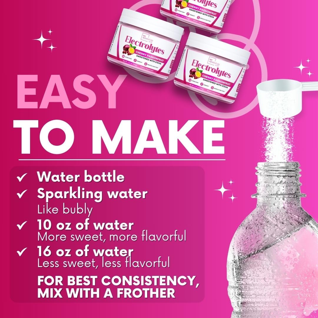Zero Sugar - Cherry Passionfruit Electrolytes Powder - Refreshing Hydration - Caffeine Free Energy with All Natural Ingredients - Vegan, Keto, Paleo - Sugar Free Electrolytes Drink Mix - 30 Servings