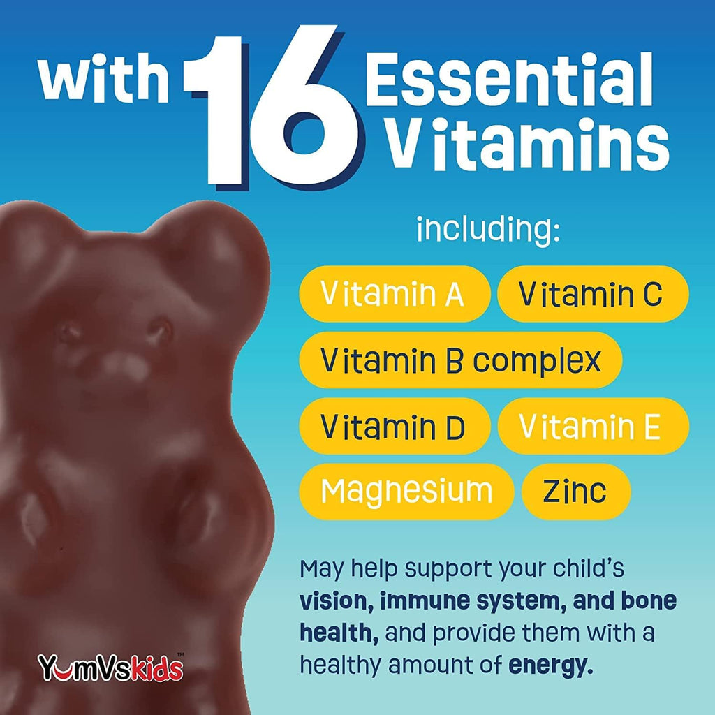 YUM-V'S - Kids Multivitamin Chewable Chocolate Bears - Multivitamin for Kids Supplement - 16 Vitamins & Minerals - Vitamins Including D, Zinc, C, B Complex & More, 60 Count (Pack of 2)