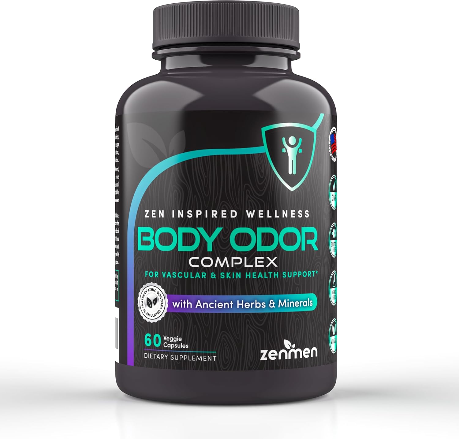 Zenmen Naturally Body Deodorizing Supplement - Body Odor Eliminator Pills - Internal Deodorant for Underarms, Intimate Areas, and Private Parts - 60 Vegan Capsules. Made in The USA