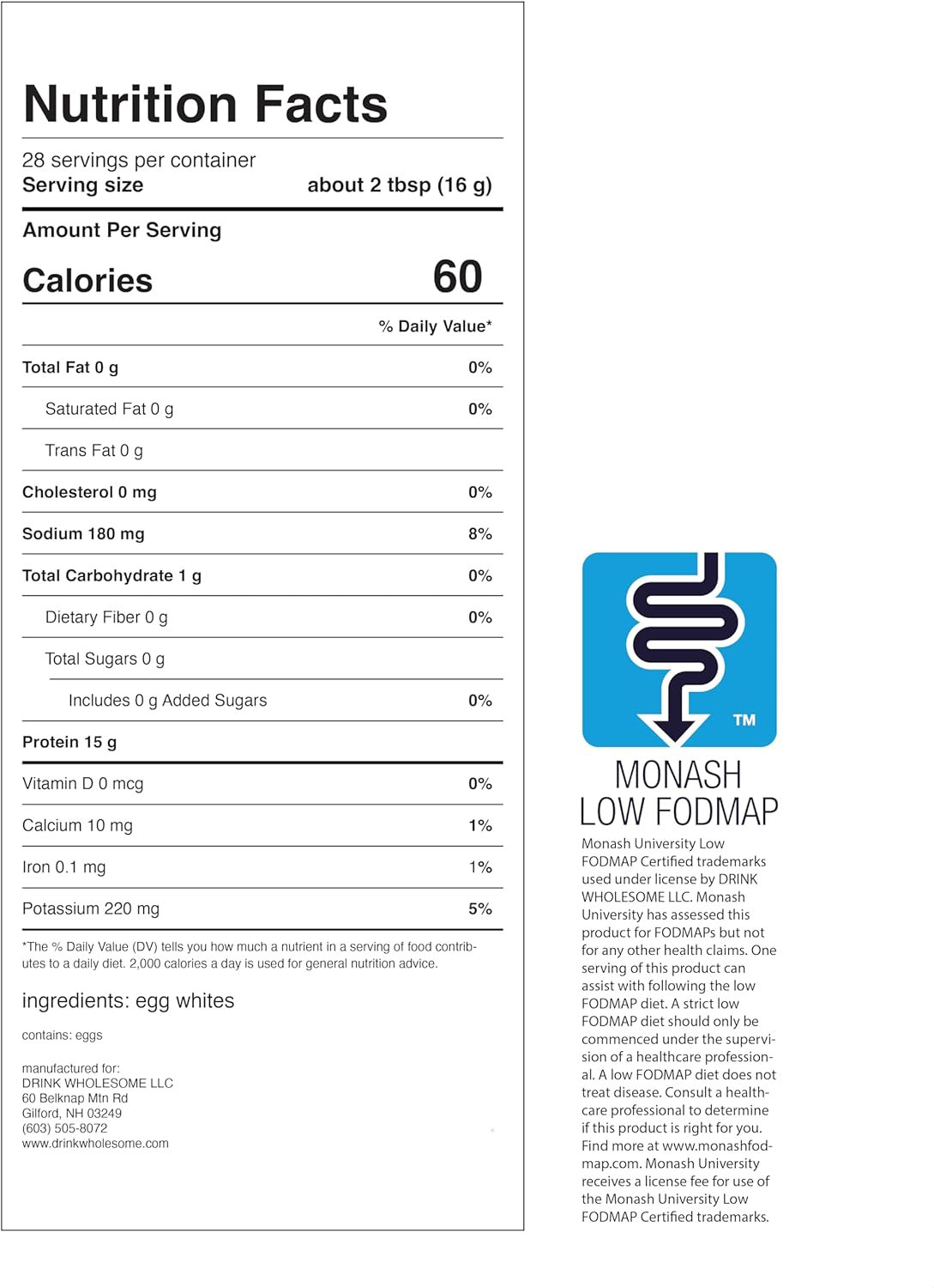 drink wholesome Unflavored Egg White Protein Powder | for Sensitive Stomachs | Gut Friendly | Dairy Free | Low FODMAP | No Artificial Sweeteners | No Bloating or Gas | No Constipation or Diarrhea