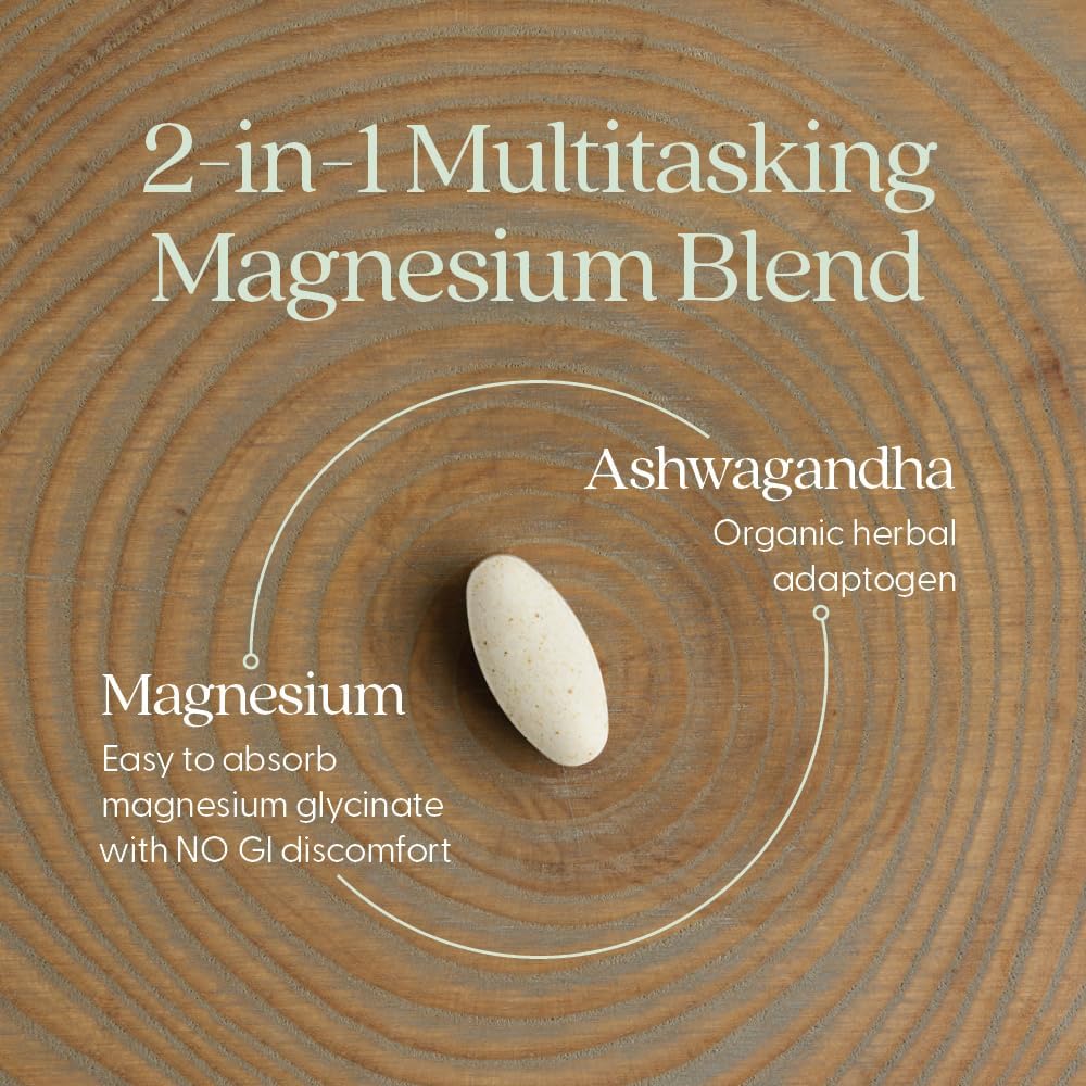 New Chapter Magnesium + Ashwagandha Supplement, 325 mg with Magnesium Glycinate for Muscle Relaxation & Recovery, Heart, Nerve & Bone Health, 2.5X Absorption, Non-GMO - 60 ct (2 Month Supply)