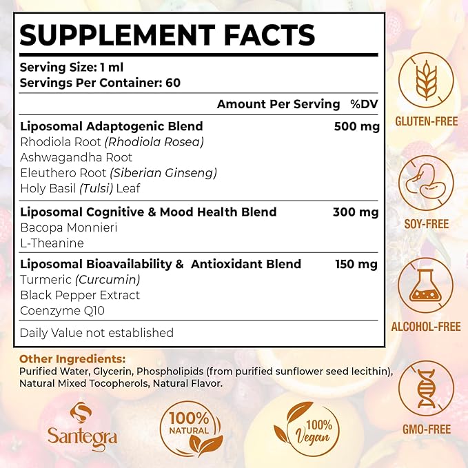 57,000 MG Liposomal Active Rhodiola Rosea Supplement with Ashwagandha, Liquid for High Absorption, Rhodiola Rosea Root Extract Tincture for Energy, Stress, Mood, Vegan, Sugar & Gluten-Free, 240 ml
