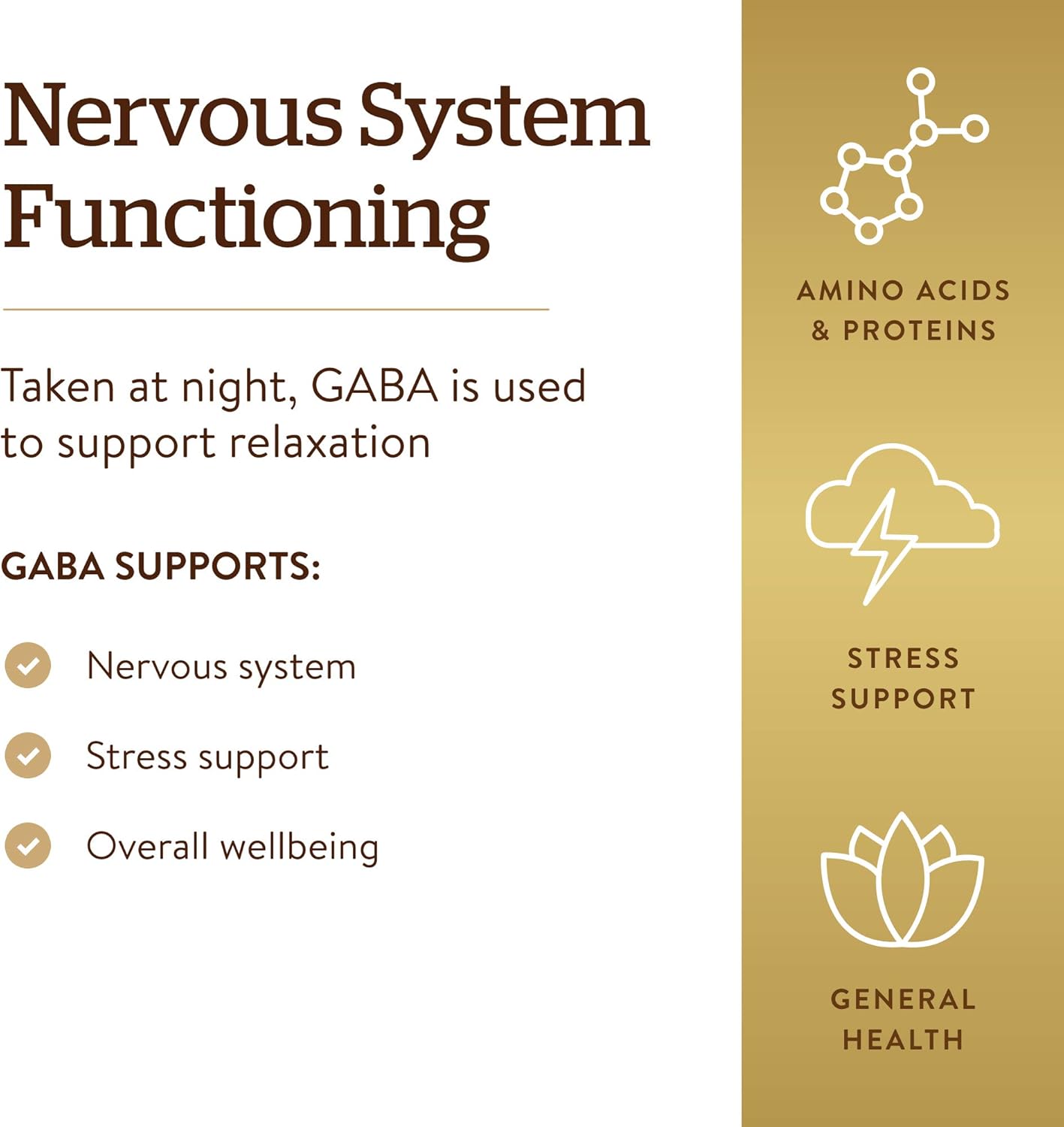 Solgar GABA 500 mg, 100 Vegetable Capsules - Relaxation & Nervous System Support - Amino Acid - Non-GMO, Vegan, Gluten Free, Dairy Free, Kosher - 100 Servings