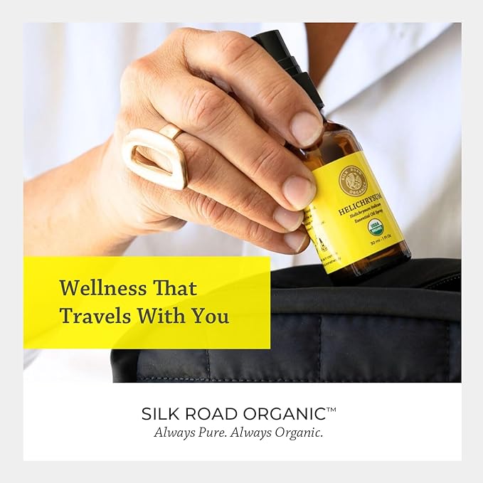 Silk Road Organic Helichrysum Italicum Essential Oil Spray, 100% Pure USDA Certified Aromatherapy for Skin Vitality & Anti-Aging – 1 Oz Spray - Always Pure, Always Organic