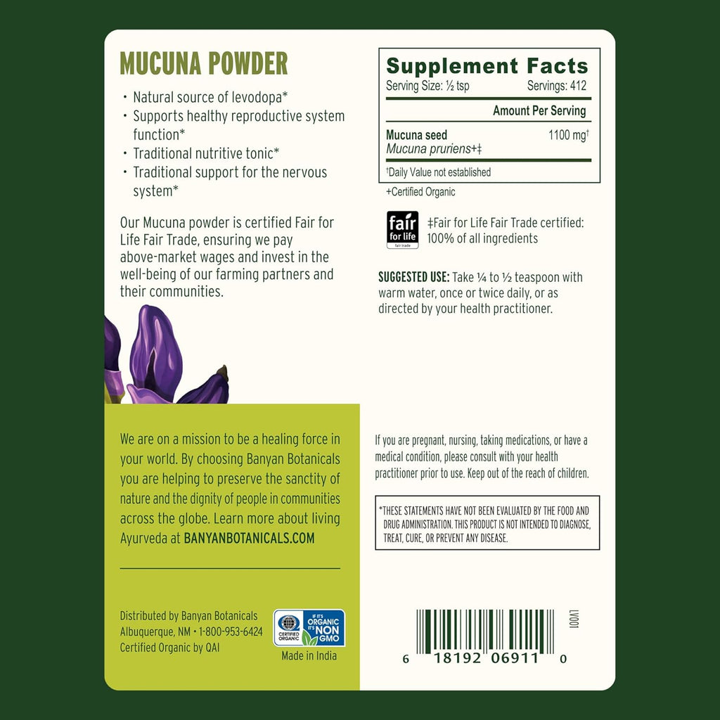 Banyan Botanicals Kapikacchu Powder, 1 Pound - USDA Organic - Mucuna pruriens - Natural Source of L-dopa*
