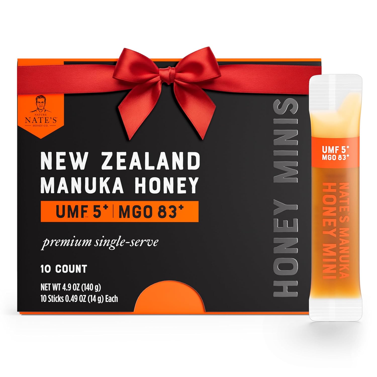 Nate's Manuka Honey Minis - 10 count Single-serve, Pure Manuka Honey - MGO 83+ | UMF 5+ Certified - 10 Single-Serve Packets for On-the-Go Daily Wellness