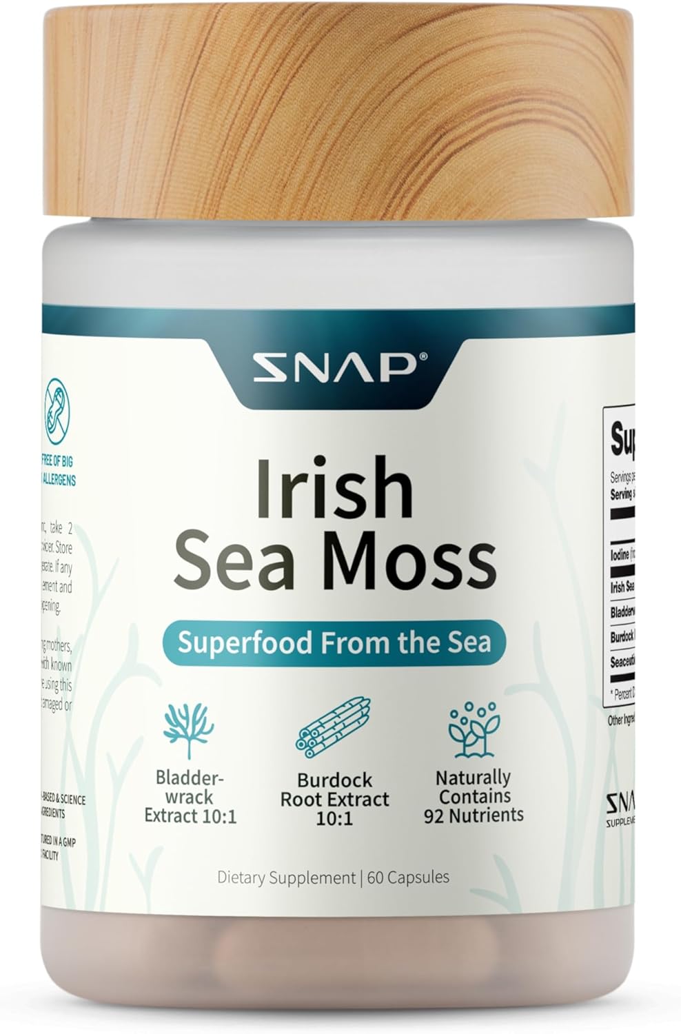 Irish Sea Moss Capsules w/Bladderwrack, Burdock Root & Iodine Energy Support - Seamoss Supplement to Elevate Mood, Strengthen Immunity & Digestion, Renew Skin Tone - Seamoss Pills (60 Capsules)