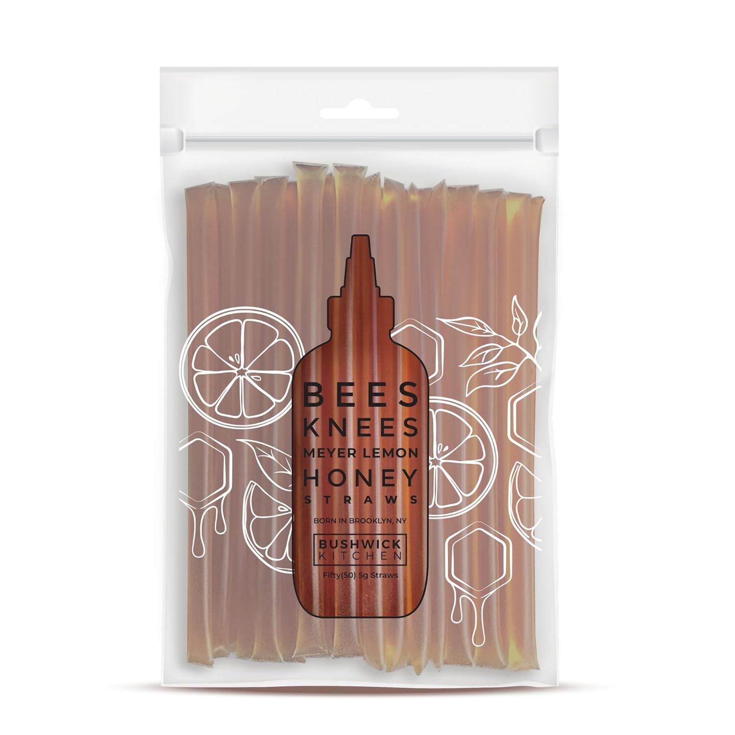 Bees Knees Meyer Lemon Raw Honey Sticks, 50 Count of Raw Honey Sticks for Tea, Made in the USA, Sweet with a Citrus Kick, Pure & All Natural, Unfiltered & Gluten Free, 50 Straws