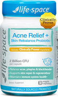 Life-Space Acne Relief + Skin Rebalance Probiotic, 6-in-1 Scientific Formula & 2 Billion CFU, Support Breakout Control & Skin Health & Gut Health, Probiotics for Women & Men, 30 Vegetarian Count