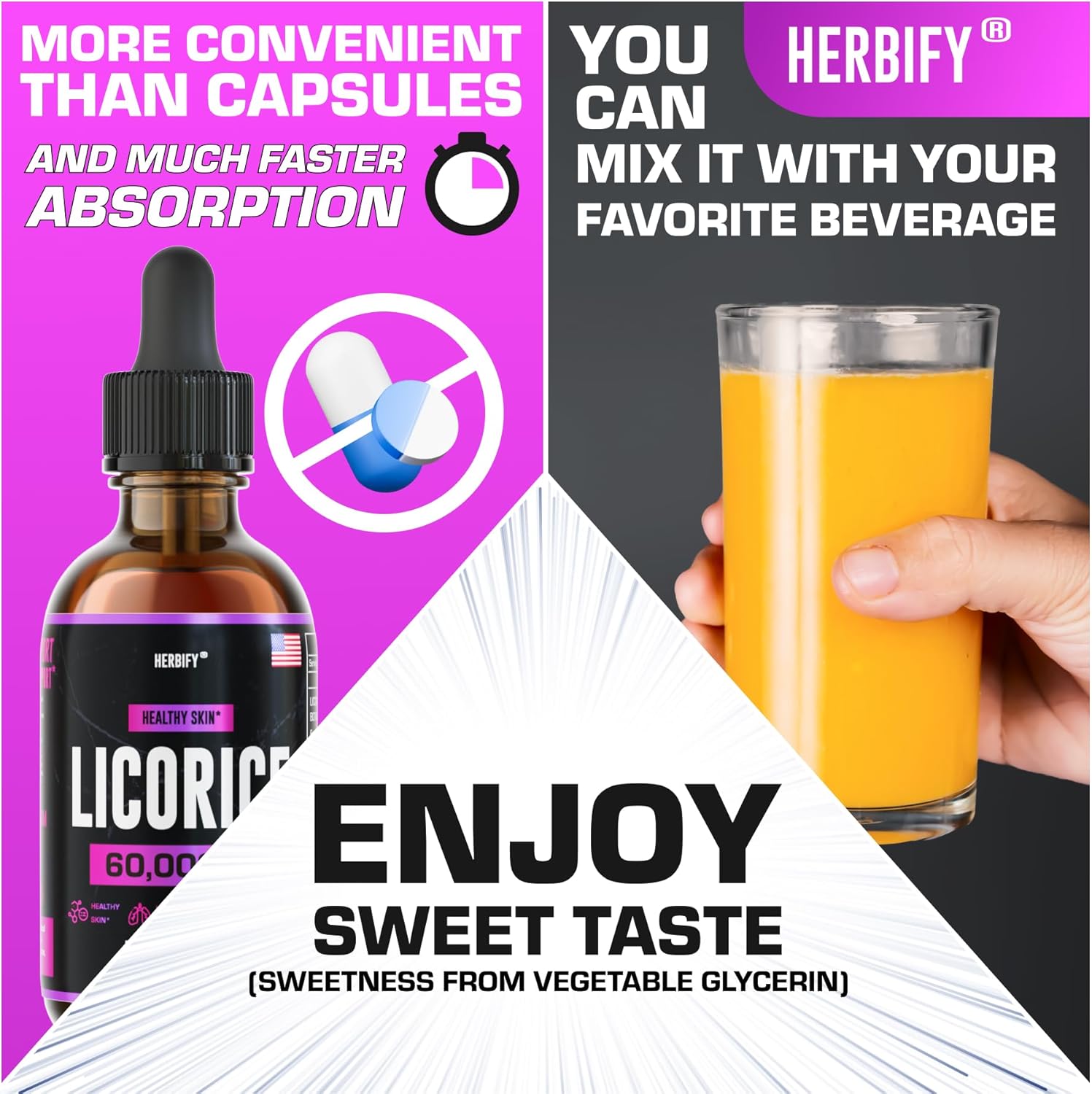HERBIFY Licorice Root Extract - Powerful Licorice Supplement - Lung Support Supplement - Licorice Extract for Skin Health and Immune Support - Made in USA - 2oz