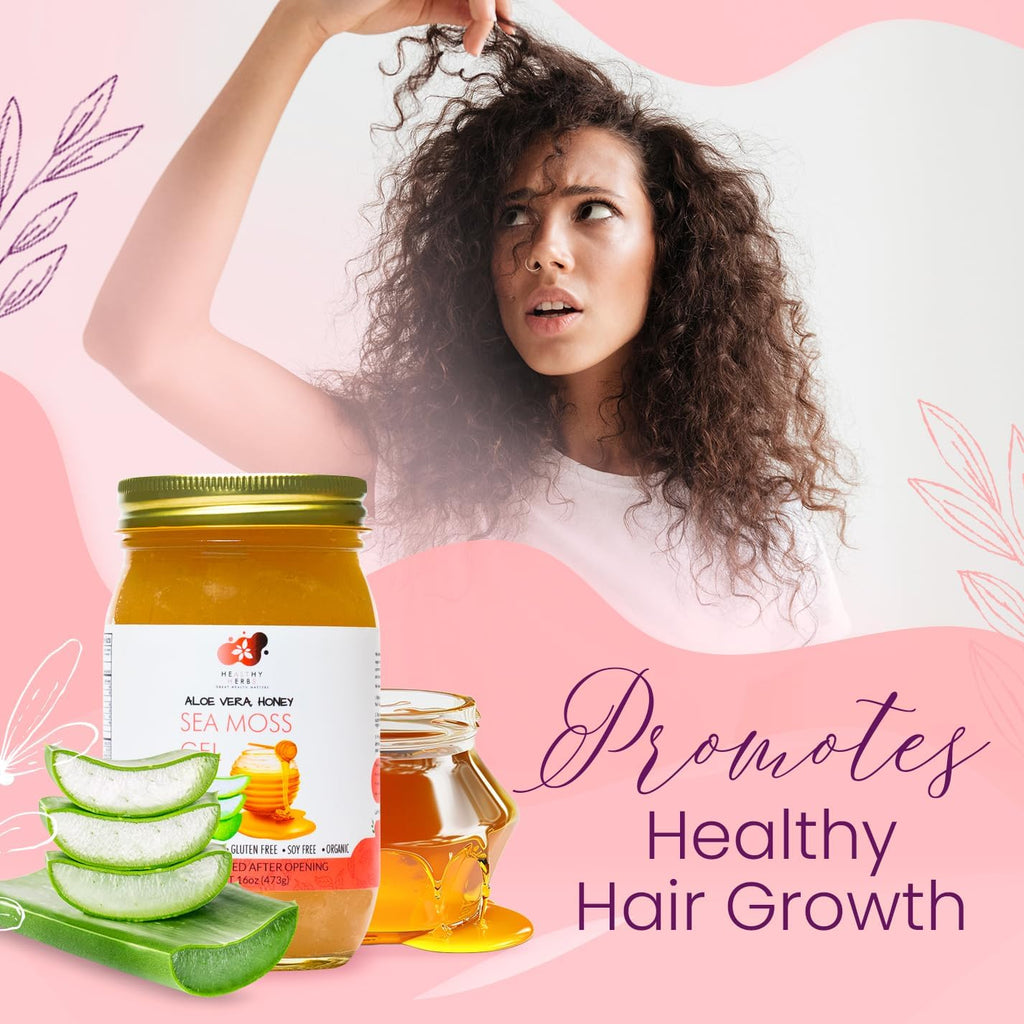 Healthy Herbs Sea Moss Gel (Aloe Vera Honey) Wildcrafted from Jamaican St Lucia Gold Seamoss | Wild-Harvested Superfood With Over 90 Essential Vitamins & Minerals | Vegan, Non-GMO, US-Made (16 oz.)