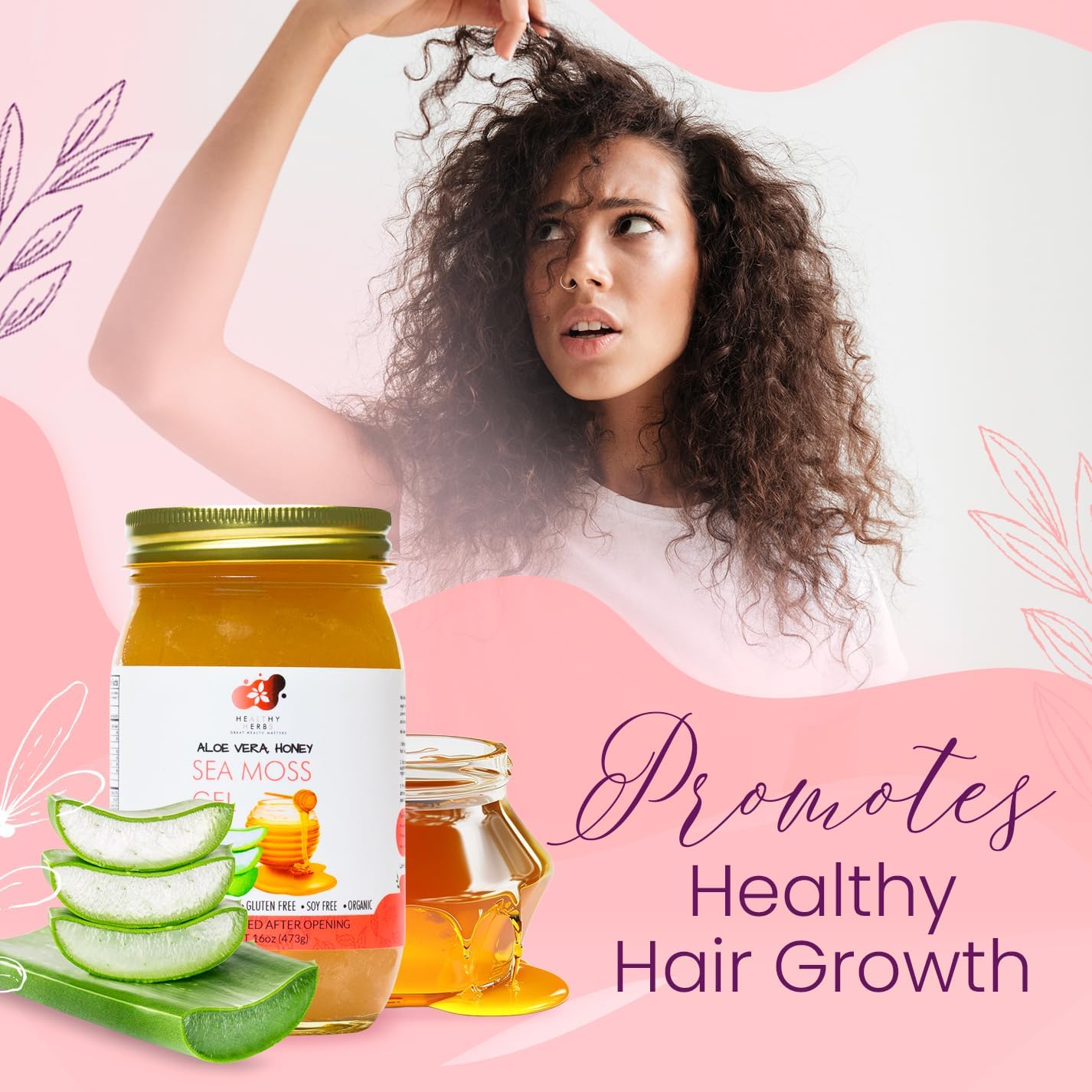 Healthy Herbs Sea Moss Gel (Aloe Vera Honey) Wildcrafted from Jamaican St Lucia Gold Seamoss | Wild-Harvested Superfood With Over 90 Essential Vitamins & Minerals | Vegan, Non-GMO, US-Made (16 oz.)