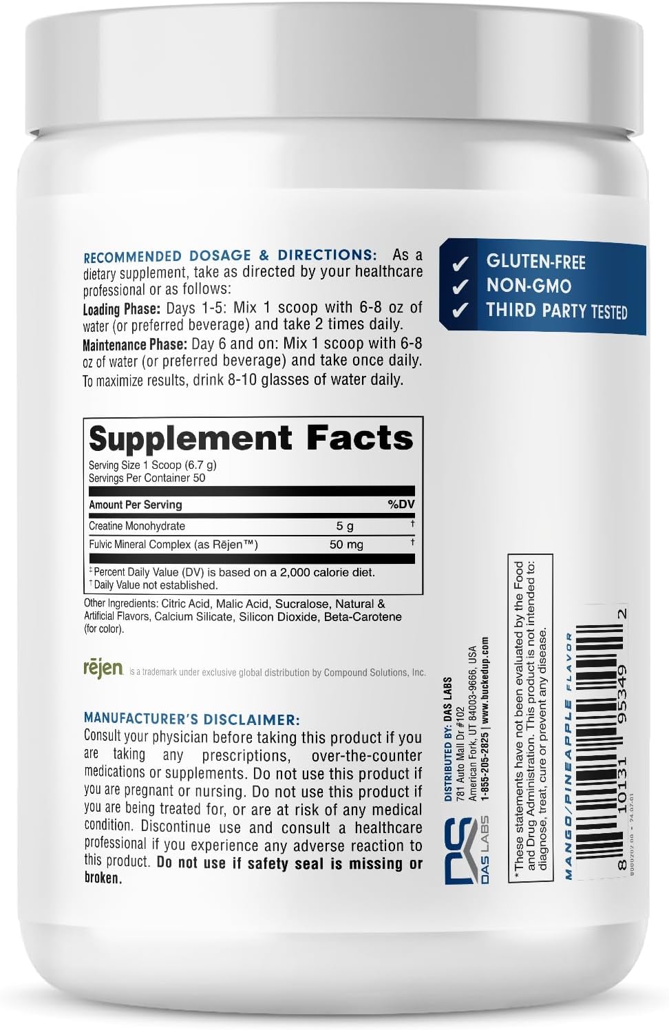 Bucked Up Mango Pineapple Creatine for Women and Men - Easy to Mix Vegetarian - Flavored Creatine Monohydrate Powder - Made in USA - 5G Per Serving - 50 Servings - 250 Grams Per Container
