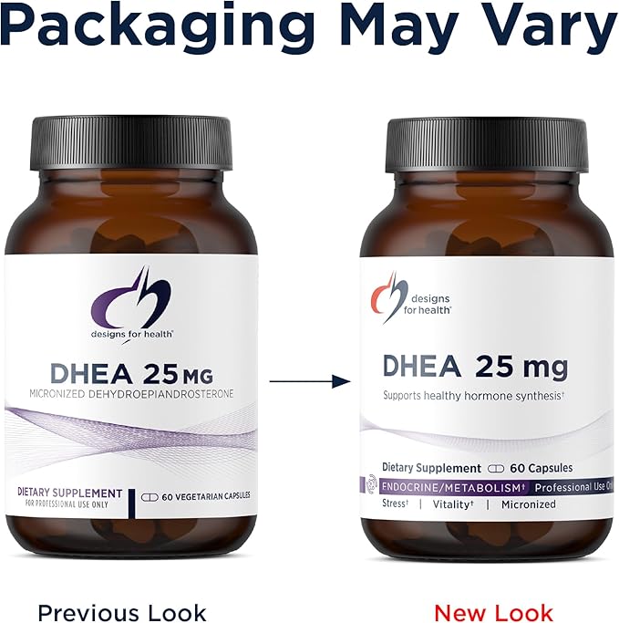Designs for Health DHEA 25mg - DHEA Supplement for Men + Women - Supplement to Help Support Healthy Aging, Muscle Integrity, Energy + Hormonal Synthesis - Non-GMO (60 Capsules)