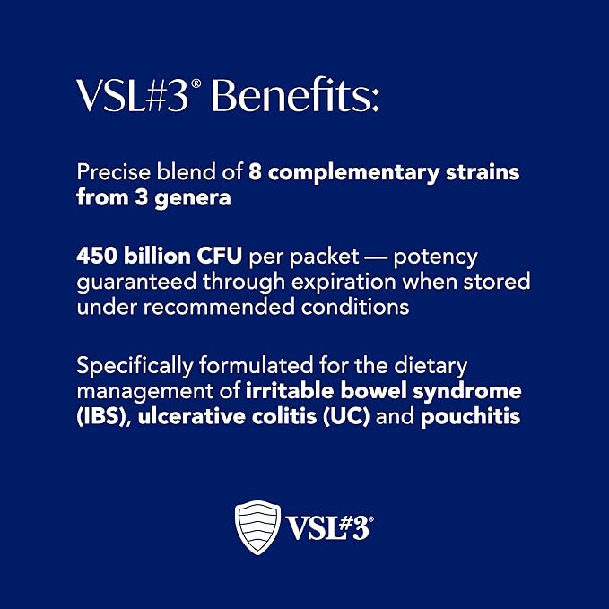 VSL#3® Probiotic Powder for Digestive Health, IBS & UC Symptoms - 450B CFUs, High-Potency, Multi-Strain, Live, Refrigerated Probiotic, Medical Food for Gut Health Support in Men & Women, 60 Pack