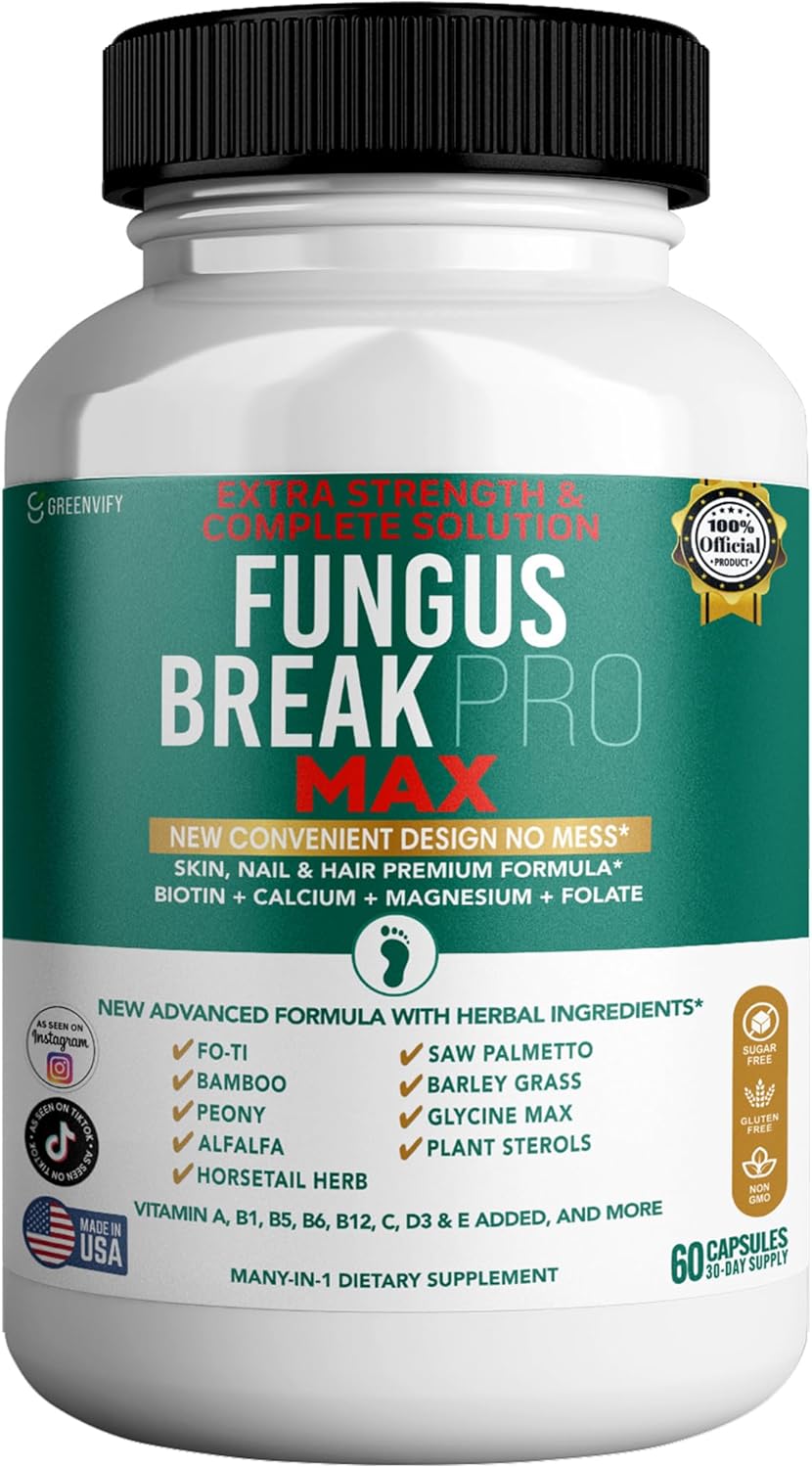 Fungus Break Pro Max Nail & Hair Supplement, 60 Capsules, Biotin 5000mcg with Vitamins & Herbal Blend (1)