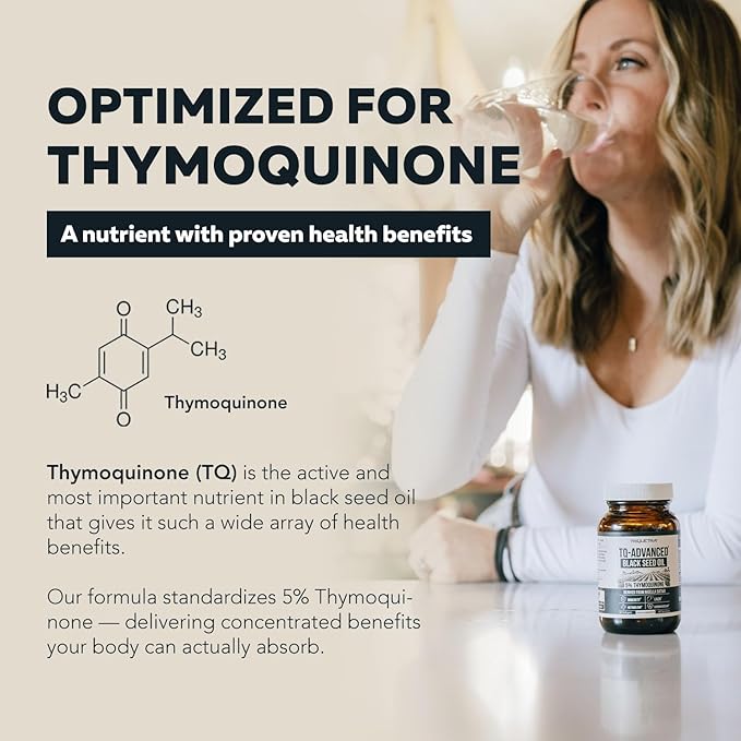 Black Seed Oil Softgels | 5% Thymoquinone - TQ-Advanced® | High Potency - 500 mg per Capsule - 15:1 Concentrate from Nigella Sativa Extract, Raw Form, Vegan Formula, Glass Bottle (60 Softgels)