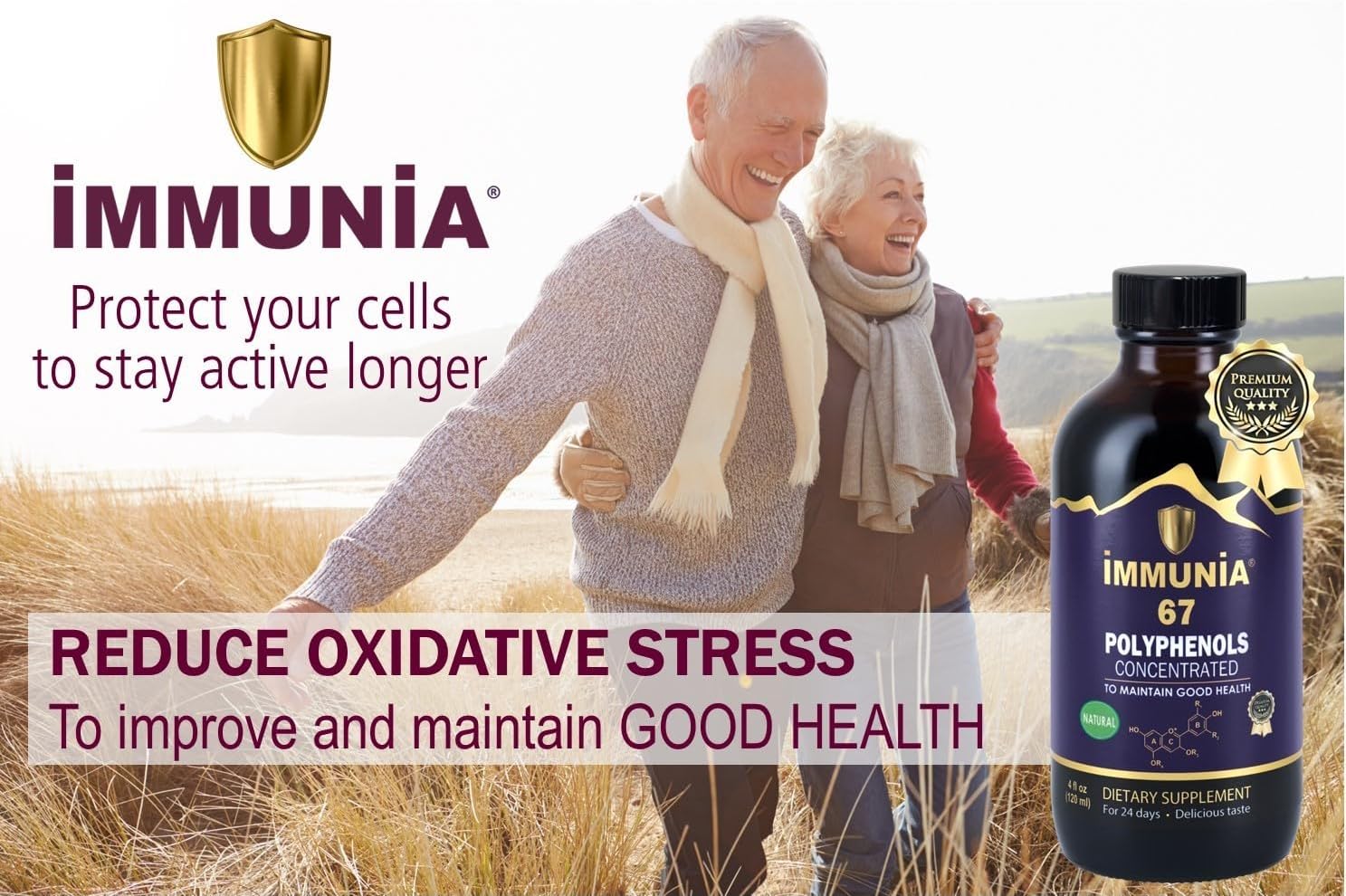 Immunia 67 Polyphenols - Elderberry Concentrate & Antioxidant Fruits. Premium Antioxidant Supplement with 67 Polyphenols (Anthocyanins, Quercetin, Resveratrol, etc.) 24-Day Supply per Bottle (1-Pack)