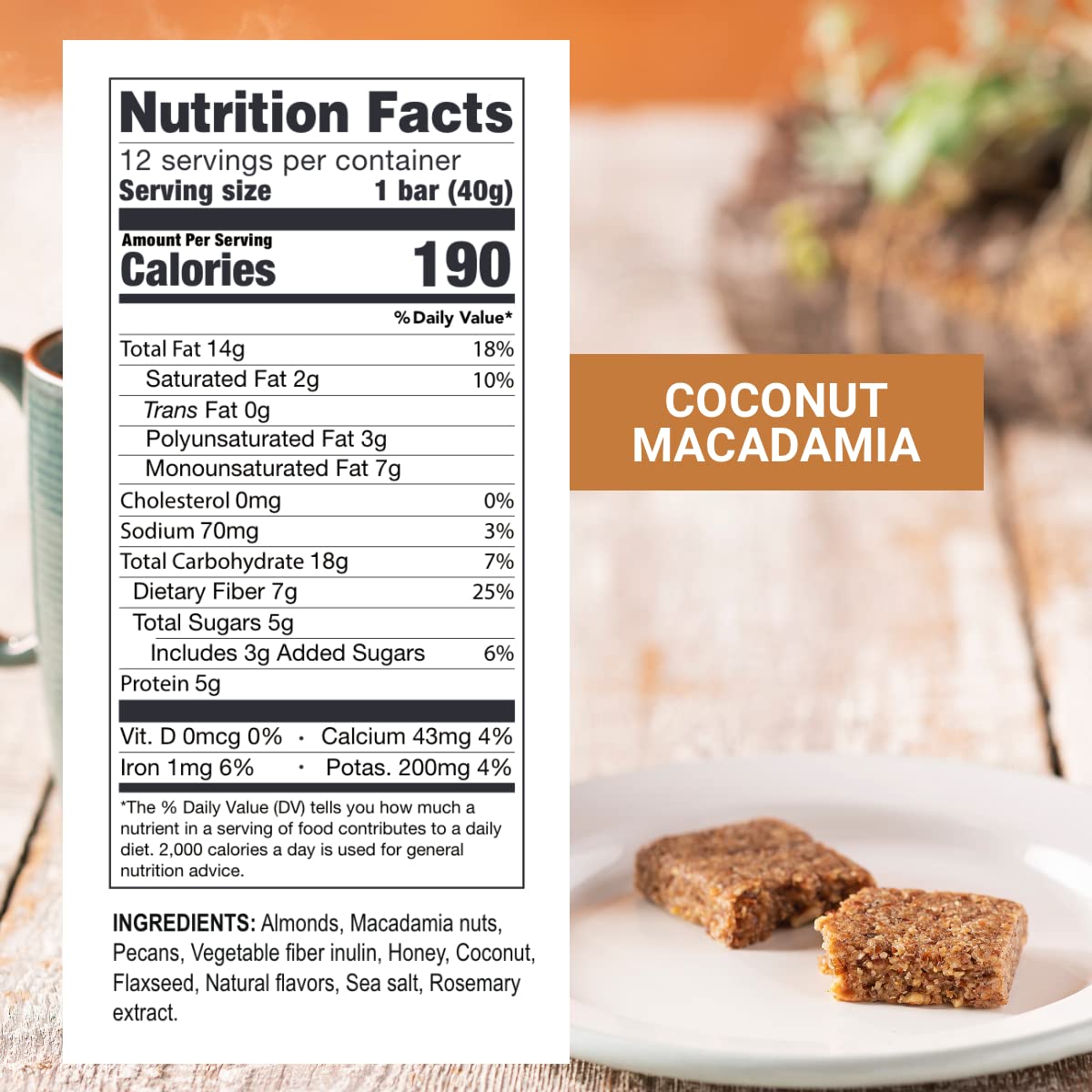 Prolon Fasting Bars | 5g Protein, 7g Fiber | Keto-Friendly, Gluten-Free, Dairy-Free, Plant-Based | Nutrition for Intermittent Fasting | Formulated to Not Break Your Fast | Coconut Macadamia Nut (24 Count)