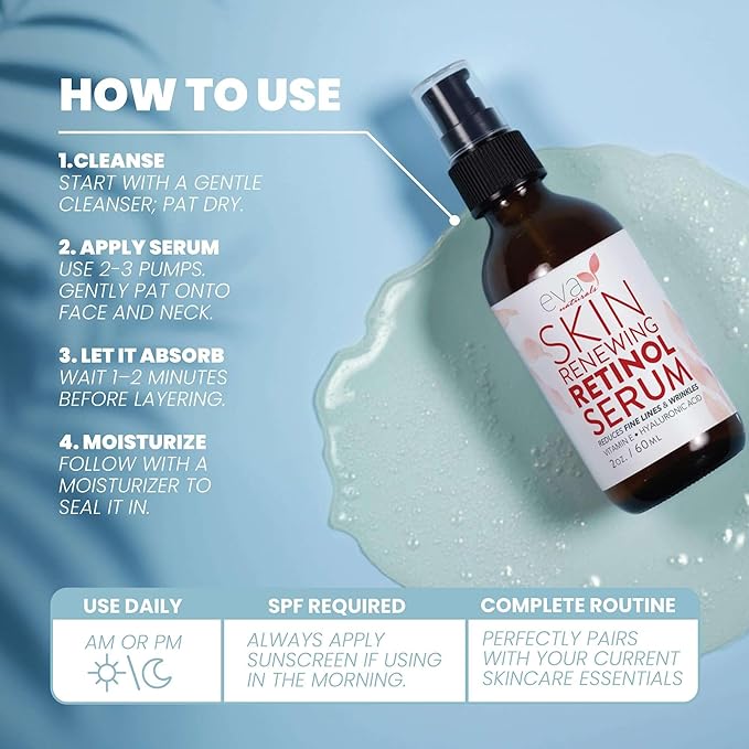 Retinol Serum for Face with Hyaluronic Acid – Anti Aging Skin Care for Fine Lines, Wrinkles, Dark Spots & Blemish – Brightening Resurfacing Serum for Post Acne and Sensitive Skin – 2oz