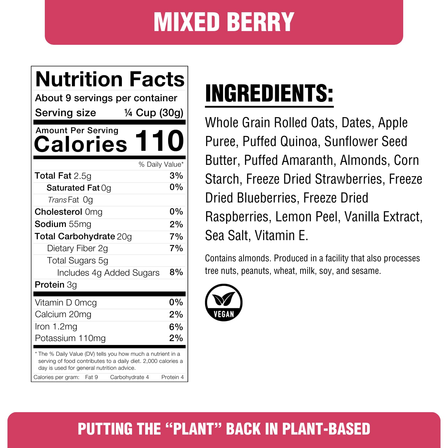 PLANTSTRONG Crispy Mixed Berry Crumble Granola Snack Mix - Whole Grain, Naturally Sweetened With Fruit, Plant Based, Oil Free - Pack of 4 x 9oz Bags