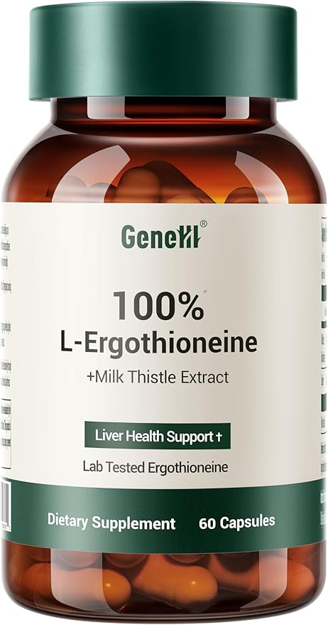 Clinically Studied L-Ergothioneine + Milk Thistle Supplement – Advanced Cellular and Liver Health Support – 30mg 99.99% Ultra-Pure Ergothioneine – Vegan, Non-GMO, 60 Count