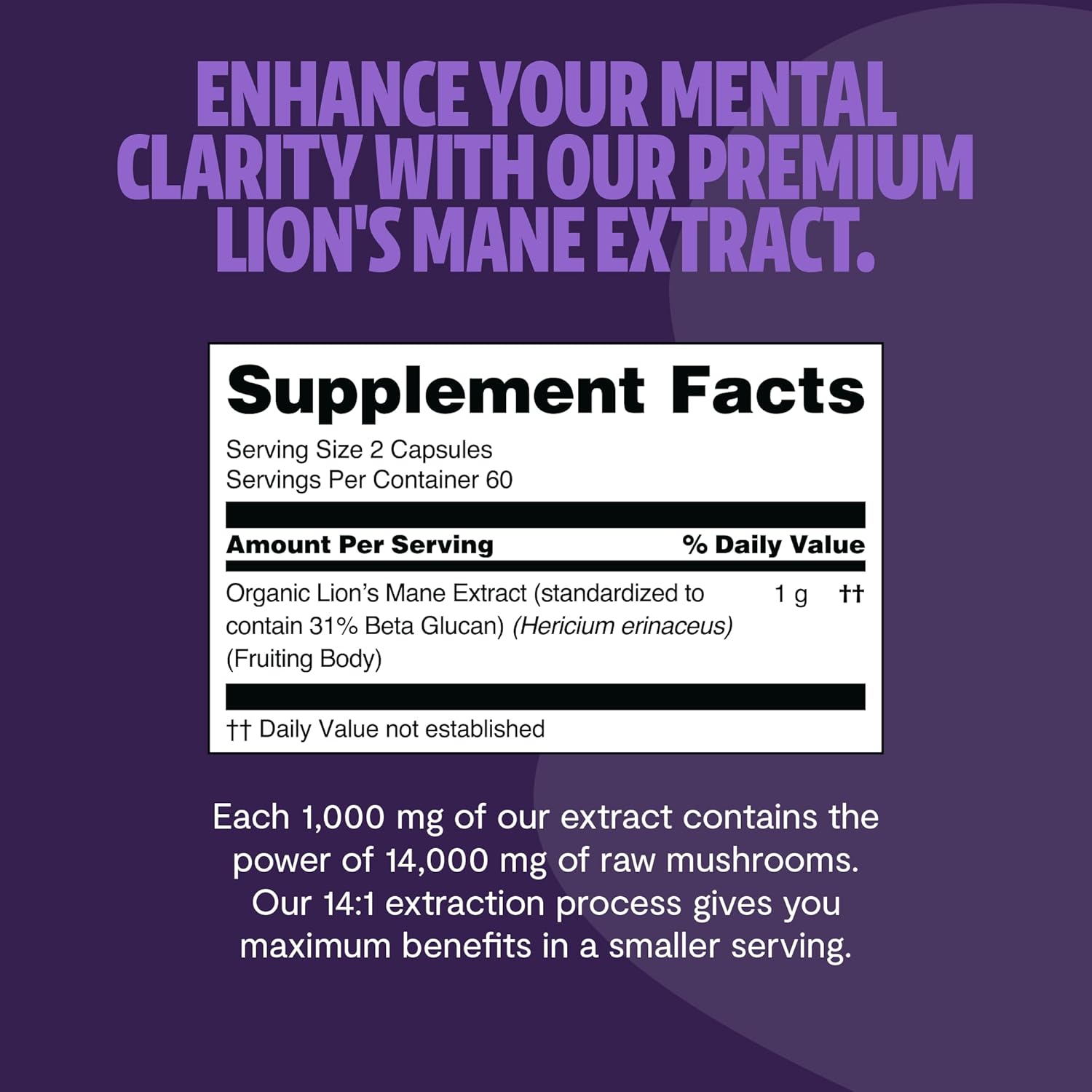 FreshCap Mushrooms Lions Mane Supplement Capsules 14,000mg - Lion's Mane, High Potency Extract, 14:1 Organic Mushroom Supplement, Ayurveda Focus Made in USA (120 Capsules)