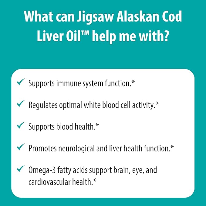 Jigsaw Health Alaskan Cod Liver Oil | 900 mg Omega-3s with EPA, DHA, and DPA | Includes Naturally Occuring Vitamins A & D | 180 Softgels | 60 Servings