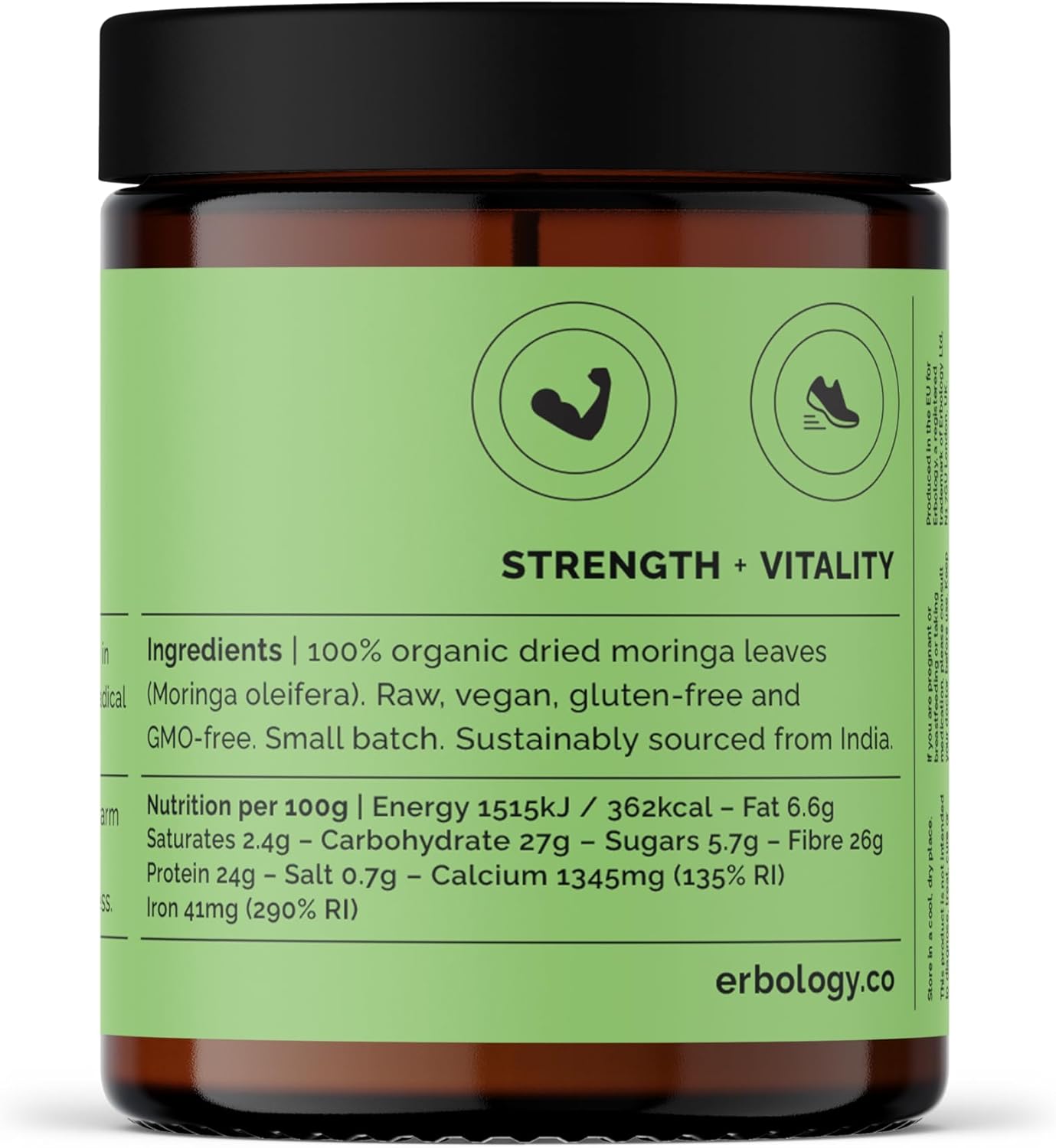 Erbology Organic Moringa Leaf Powder 3.2 oz - 45 Servings - Body Cleansing - Immunity Support - Rich in Iron - Sustainably Sourced Straight from Farm in India - Small Batch - Vegan - GMO-Free