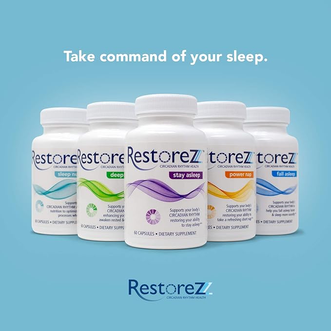 RestoreZ Deep Asleep (60 Capsules) Natural Sleep Supplement - Combat Nighttime Disruptions and Restore Your Sleep - Non-Habit Forming Sleep Aid