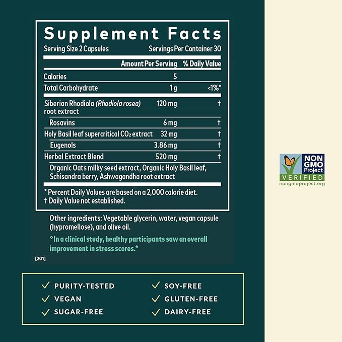 Gaia Herbs Adrenal Health Daily Support - Herbal Supplement with Ashwagandha, Holy Basil & Schisandra - Help Maintain Healthy Energy & Stress Levels* - 60 Vegan Liquid Phyto-Caps (30 Servings)