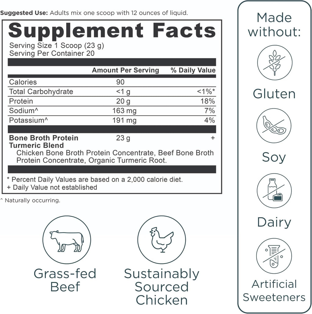Ancient Nutrition Grass Fed, Cage Free, Bone Broth Protein Powder, 20g Protein, Hydrolyzed Collagen Peptides, Keto & Paleo Friendly, Supports Joint & Gut Health, Turmeric, 20 Servings