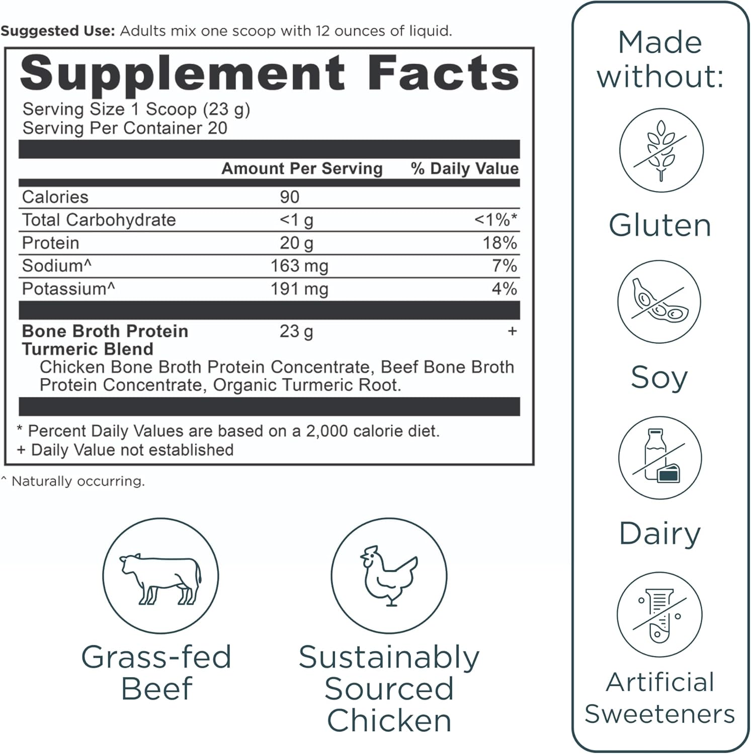 Ancient Nutrition Grass Fed, Cage Free, Bone Broth Protein Powder, 20g Protein, Hydrolyzed Collagen Peptides, Keto & Paleo Friendly, Supports Joint & Gut Health, Turmeric, 20 Servings