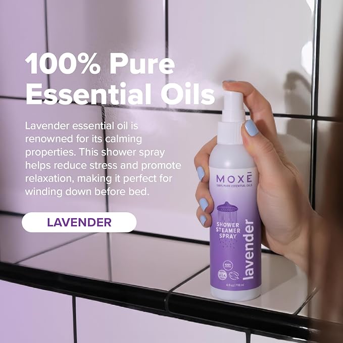 MOXE Shower Mist, Spa Steam Spray, Certified Natural Essential Oils, Aromatherapy, Tension Relief (Lavender, 4 Fl Oz (Pack of 1))…